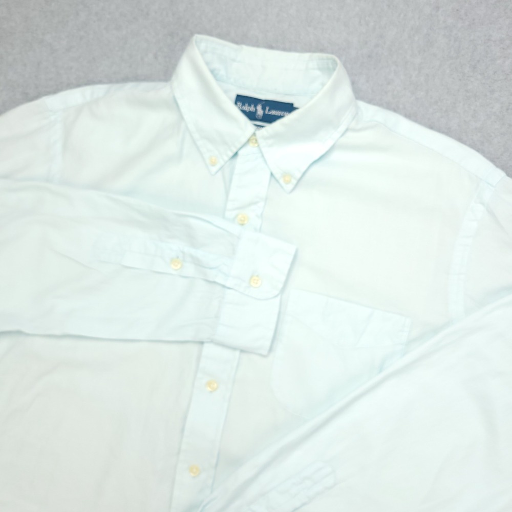 Ralph Lauren Dress Shirt Men's L Custom Fit Light Blue Light Weight Sheer